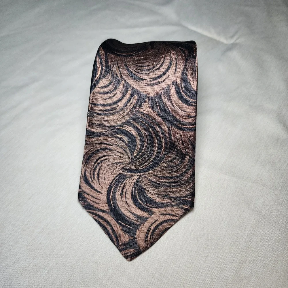 Valentino Pietro Tie Mens OS Bronze Black Excellent Silk Swirl Hand Made Italy